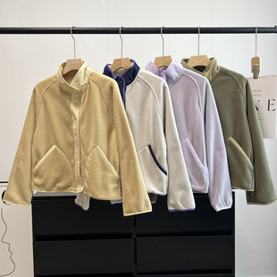 大厂订单 户外200D细腻万粒绒拼布摇粒绒保暖立领夹克外套内胆女