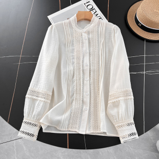 高级感 小众醋酸衬衣 客供仿三醋酸面料宫廷木耳边领上衣轻熟法式