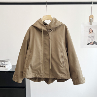 国内单！M系~复古挺括有型复古老钱风抽绳连帽廓形短款风衣外套女