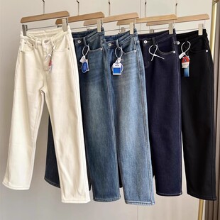 加绒法棍裤神裤~冬新复古高腰加厚保暖显瘦直筒烟管裤牛仔裤女