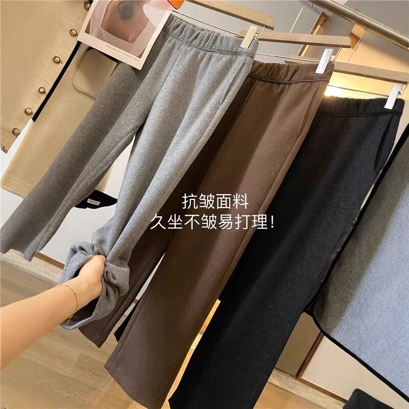 细腻人字纹抗皱毛呢休闲裤女冬新