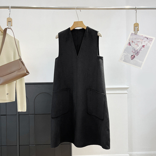 型双面呢羊毛混纺V领无袖 休闲版 背心连衣裙女冬 木巨1300 北欧风