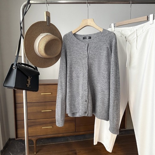 羊毛羊绒混纺单排扣百搭针织开衫