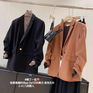 走老美 通勤气质休闲风百搭气质一粒扣翻盖口袋翻领西服外套女秋