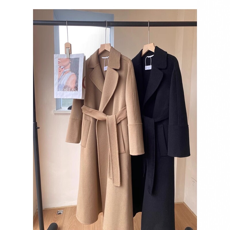 轻奢高端~M家木巨9800+双面羊绒大衣西装领长款袍试系带毛呢外套