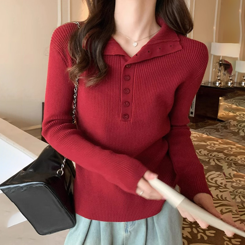 圣诞新年排扣高领红毛衣