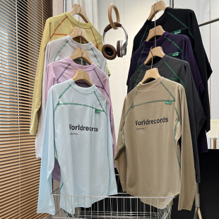 运动T恤 户外机能速干吸湿透气字母印花长袖 大厂订单 男女情侣款