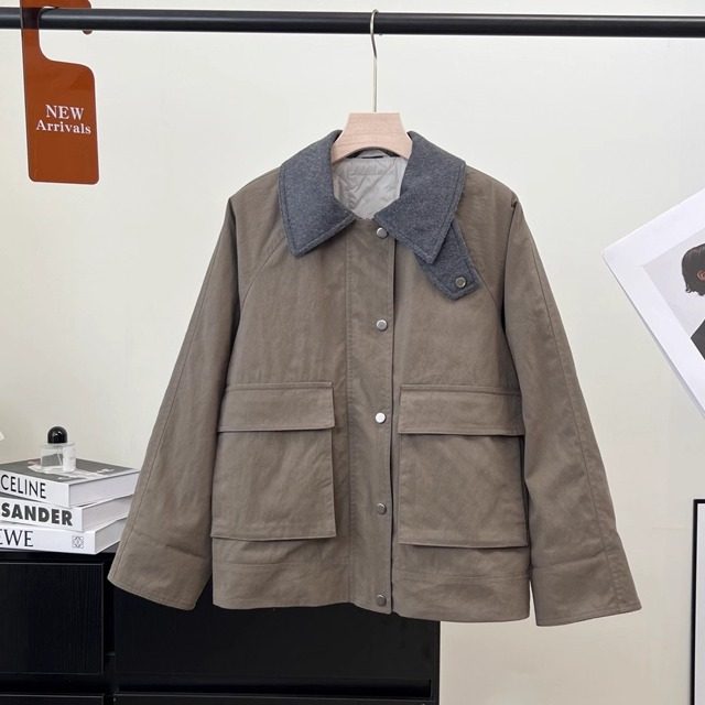 意奢老钱柜4W+巴恩风复古加厚翻领撞色夹克夹棉棉服风衣外套女冬