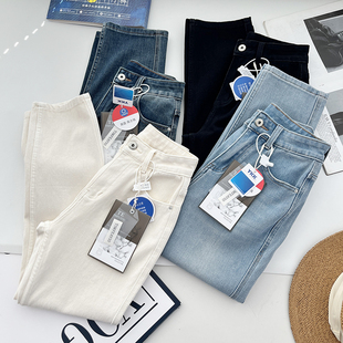 柔软四面弹法棍裤~春季新款高腰显瘦休闲直筒牛仔裤女烟管裤长裤