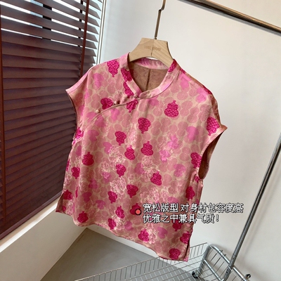 新中式细腻立领斜襟包袖衬衫女夏