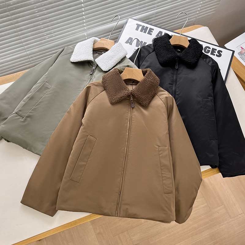 保暖羊羔毛翻领空气棉服茄克外套
