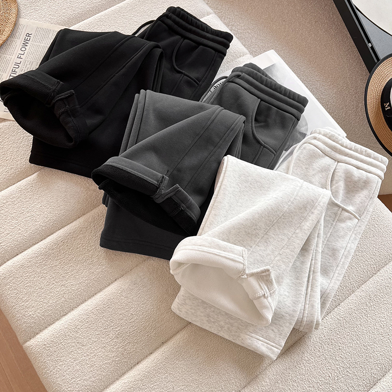 加厚加绒保暖奥粒绒直筒阔腿裤女