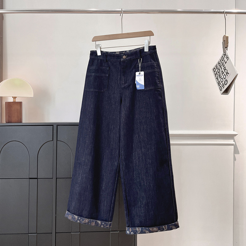 轻奢高级感！木巨3900+显瘦显腿长双口袋花边高腰直筒花边牛仔裤