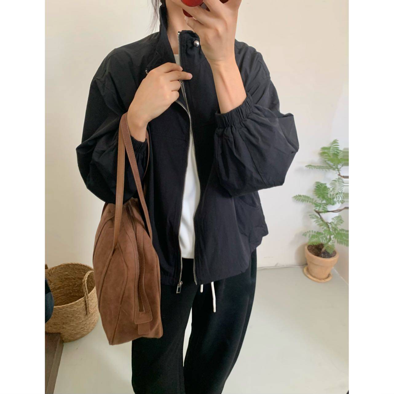 工装风立领拉链短款风衣夹克外套