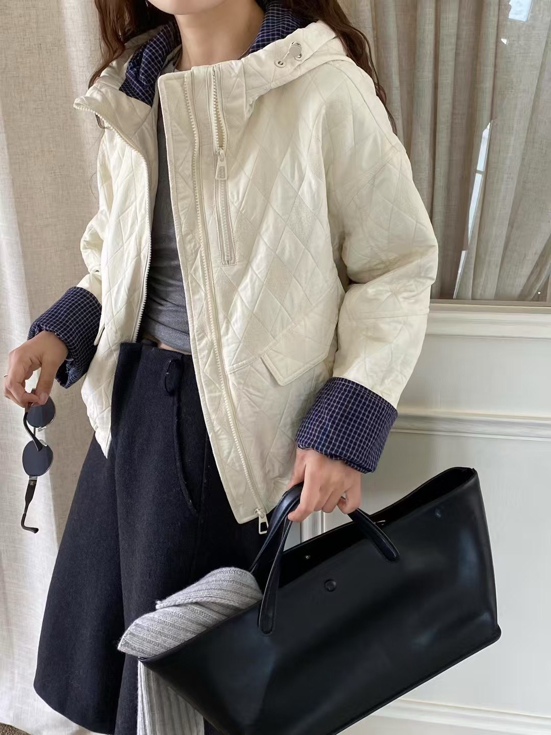 YOYO-新款韩系连帽菱格棉服女百搭休闲宽松棉衣外套女