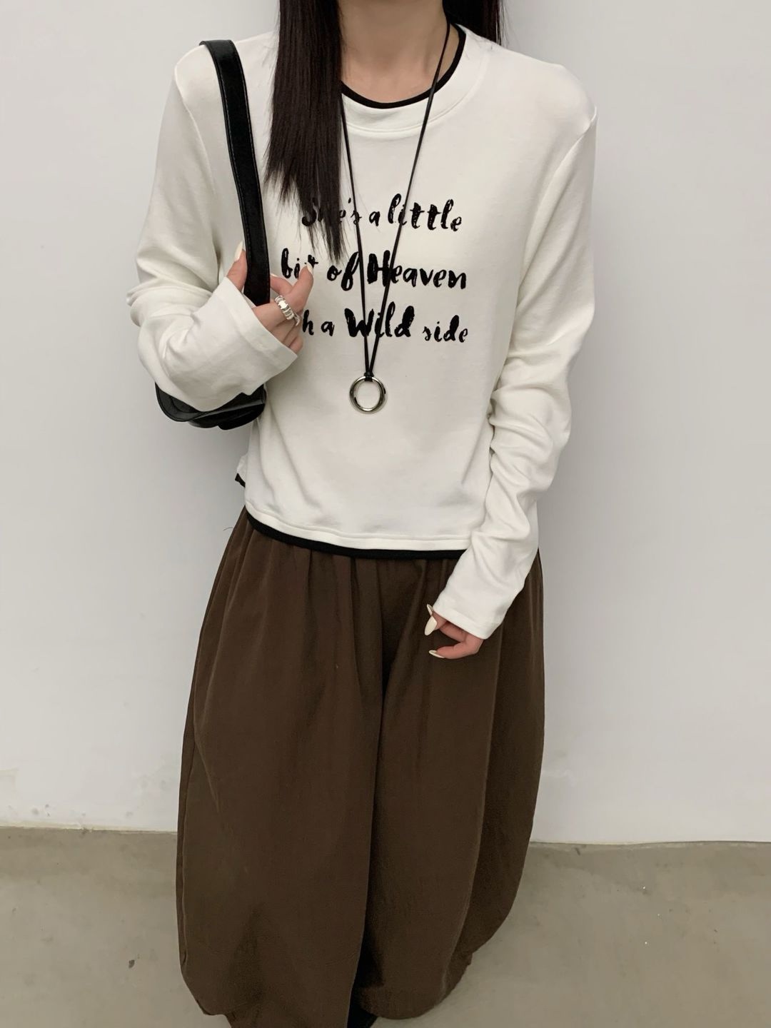 YOYO-新款韩系圆领字母印花长袖T恤女百搭休闲宽松打底衫女