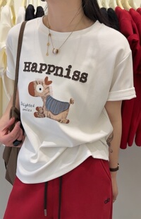 YOYO-2026春装新款圆领短袖T恤女宽松显瘦百搭卡通印花上衣