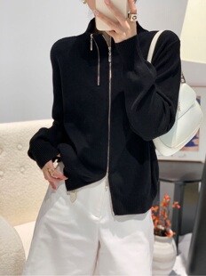 2026早秋双拉链半高领针织衫女软糯修身显瘦多色长袖打底毛衣