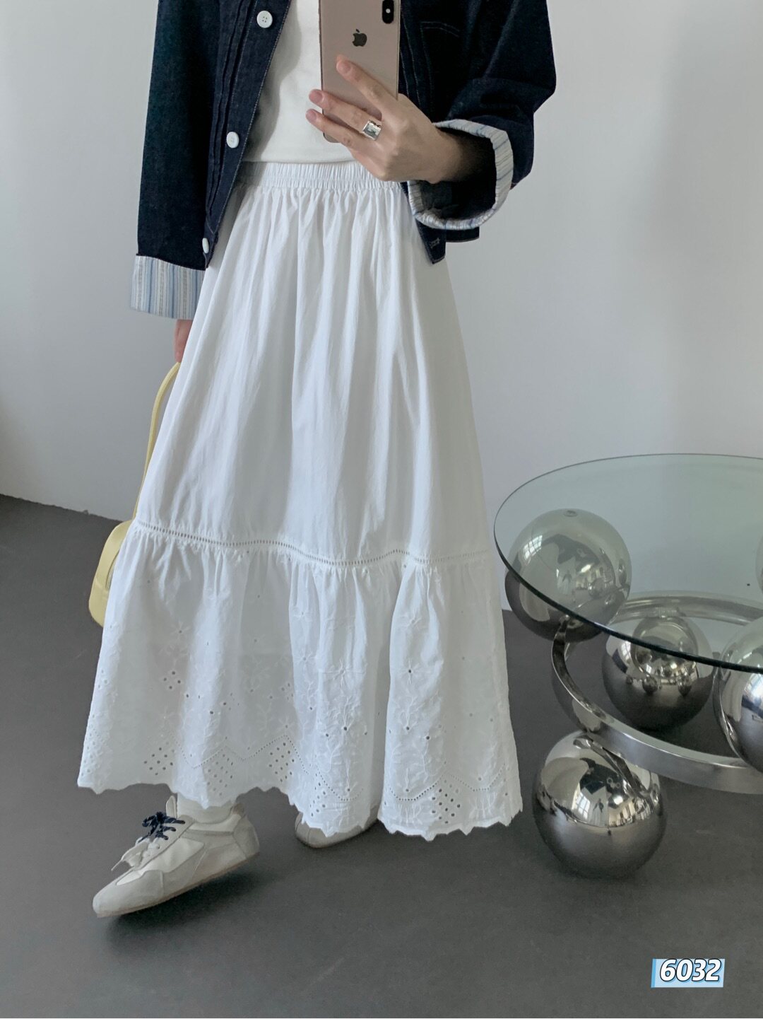 2026春装白色绣花半身裙女韩系温柔风高腰显瘦A字中长裙