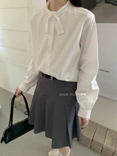 YOYO四季 气质通勤穿搭系带圆领衬衫 女春装 青甜美少女清新法式