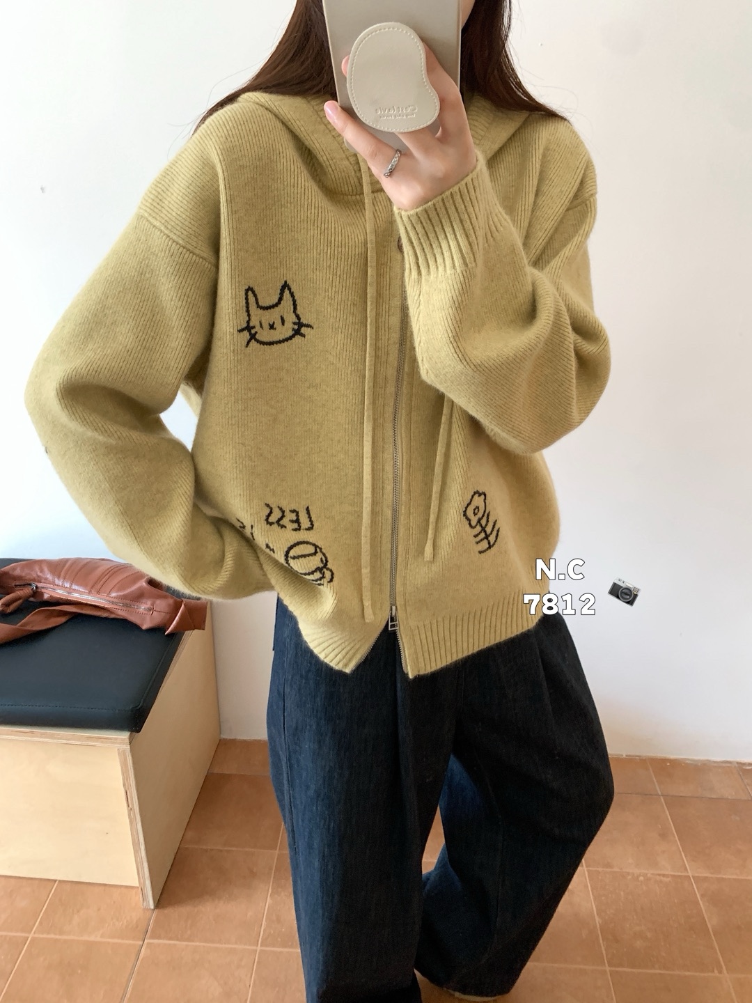 YOYO-新款韩系连帽拉链针织开衫女百搭休闲宽松毛衣外套女