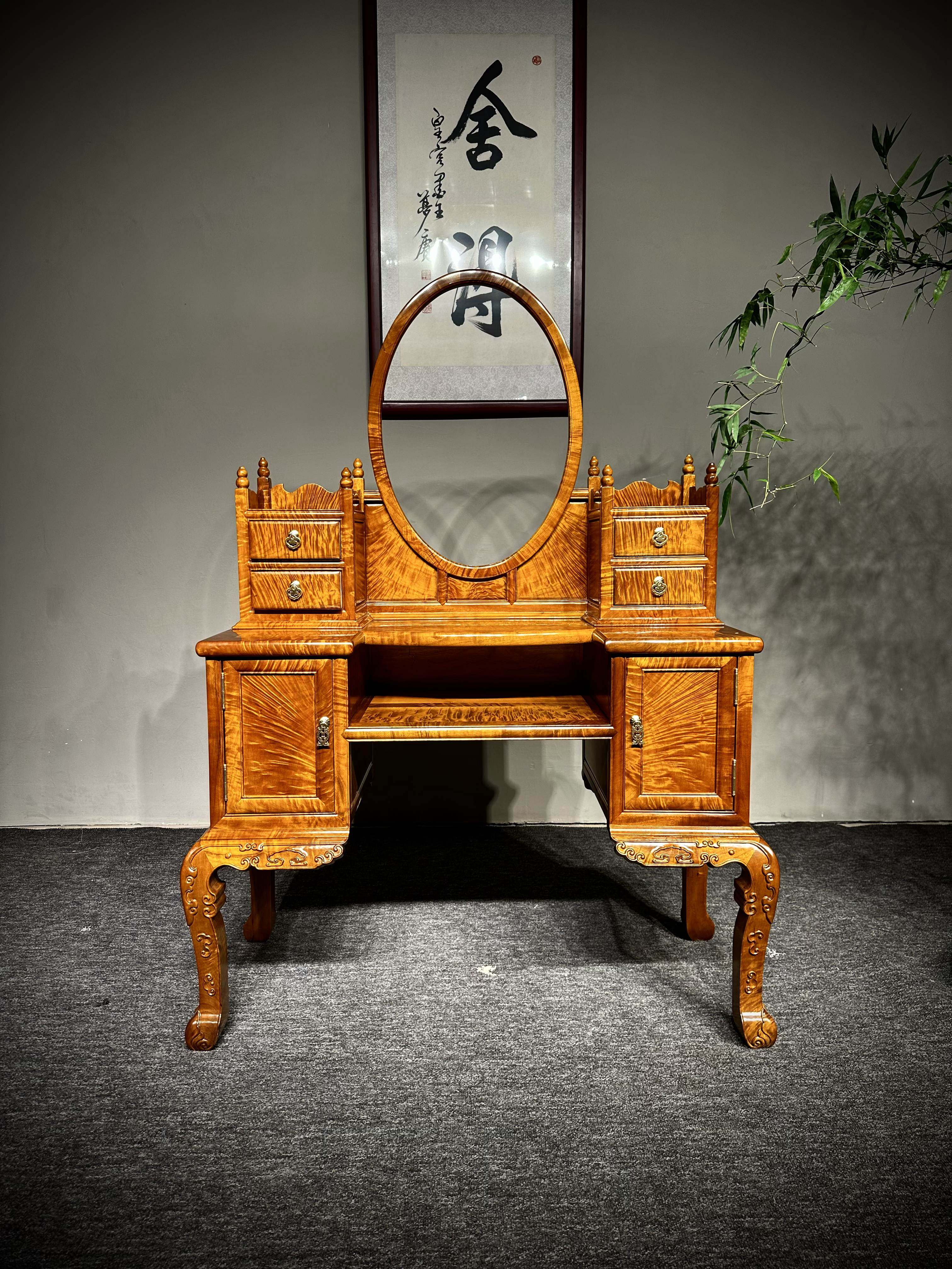 金丝楠木枯木料满纹梳妆台实木家具化妆桌中式组合仿古