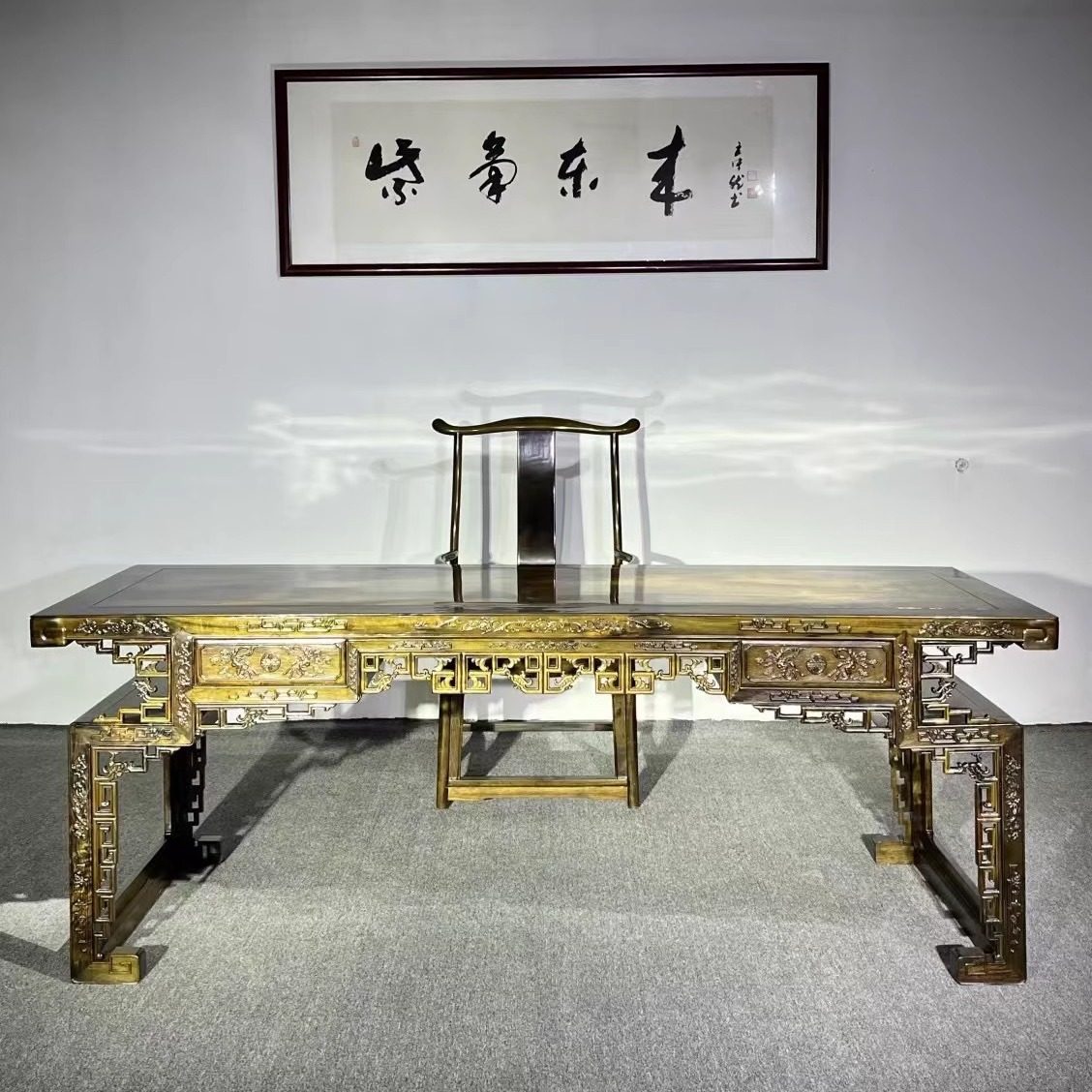 金丝楠木阴沉木画案书桌原木办公桌电脑桌家用书房桌椅组合家具