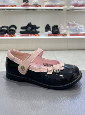 江博士2022春女童二阶段黑色学生舒适防滑礼仪小皮鞋B1500368