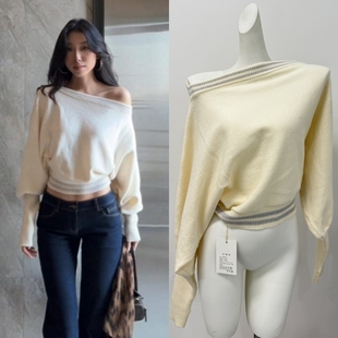 套头针织衫 sol‘CloudKnit’软糯一字肩毛衣宽松慵懒短款 Rase