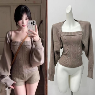 绞花吊带背心开衫 灯笼袖 针织两件套 Shop摩卡慕斯 Fart