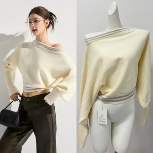 套头针织衫 sol‘CloudKnit’软糯一字肩毛衣宽松慵懒短款 Rase