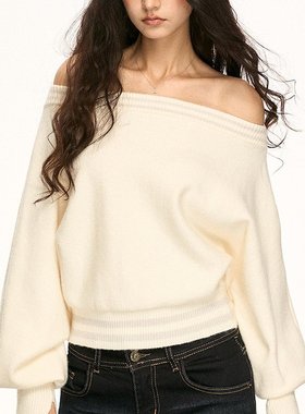 Rase le sol‘CloudKnit’软糯一字肩毛衣宽松慵懒短款套头针织衫