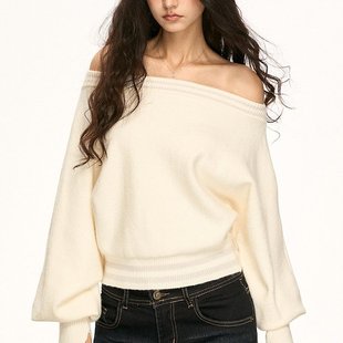 套头针织衫 sol‘CloudKnit’软糯一字肩毛衣宽松慵懒短款 Rase