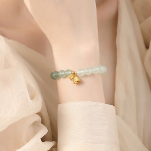 新中式绿草莓晶石英岩手串女S925纯银国风高级感铃兰花手饰品