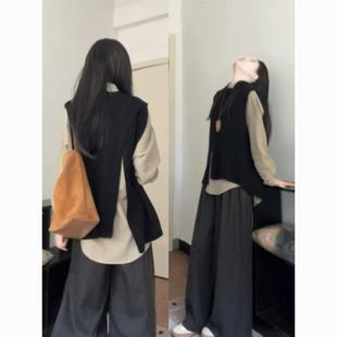 阔腿裤 早秋穿搭一整套时尚 衬衫 针织马甲叠穿长袖 三件套 高级感套装