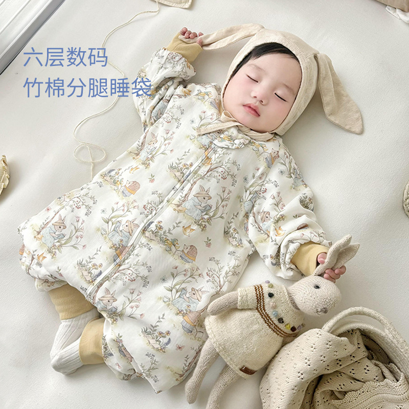 日本neko秋冬新款竹棉六层分腿睡袋数码印花婴幼儿连体衣儿童睡袋