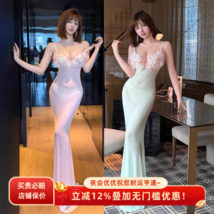 佳丽走秀夜场透视长裙聚拢加厚罩杯显胸深V鱼尾上班礼服连衣裙