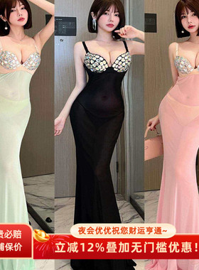 欧美风设计感钻饰晚礼服名媛聚会夜场女孩V领聚拢气质显瘦连衣裙