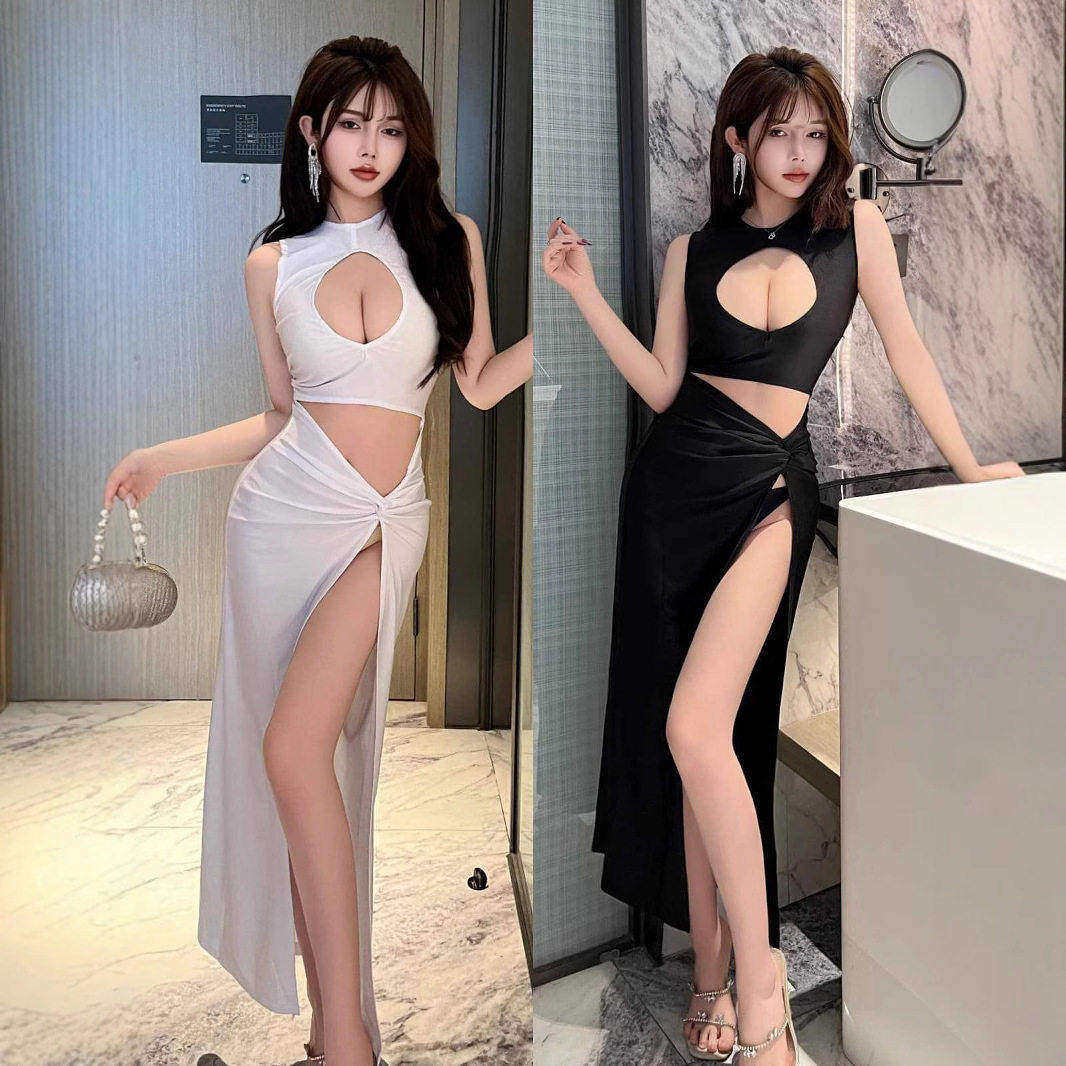 遮肉显胸大名媛高级感夜场性感连衣裙低胸聚拢显白显瘦桑拿晚礼服