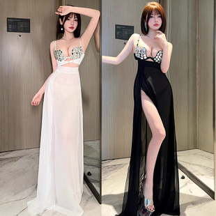 T台选秀舞台主播直播夜场女孩上班衣服性感深V聚拢显瘦礼服连衣裙