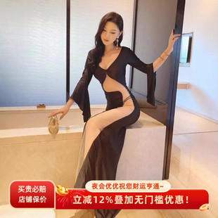 夜场上班衣服减龄spa柔式技师工作服性感透视KTV秀场礼服深V显瘦