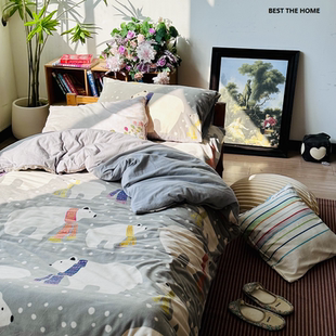 冬季新款 日单床上用品 摇粒绒配全棉绒布 枕套被套床单 瑕疵特价