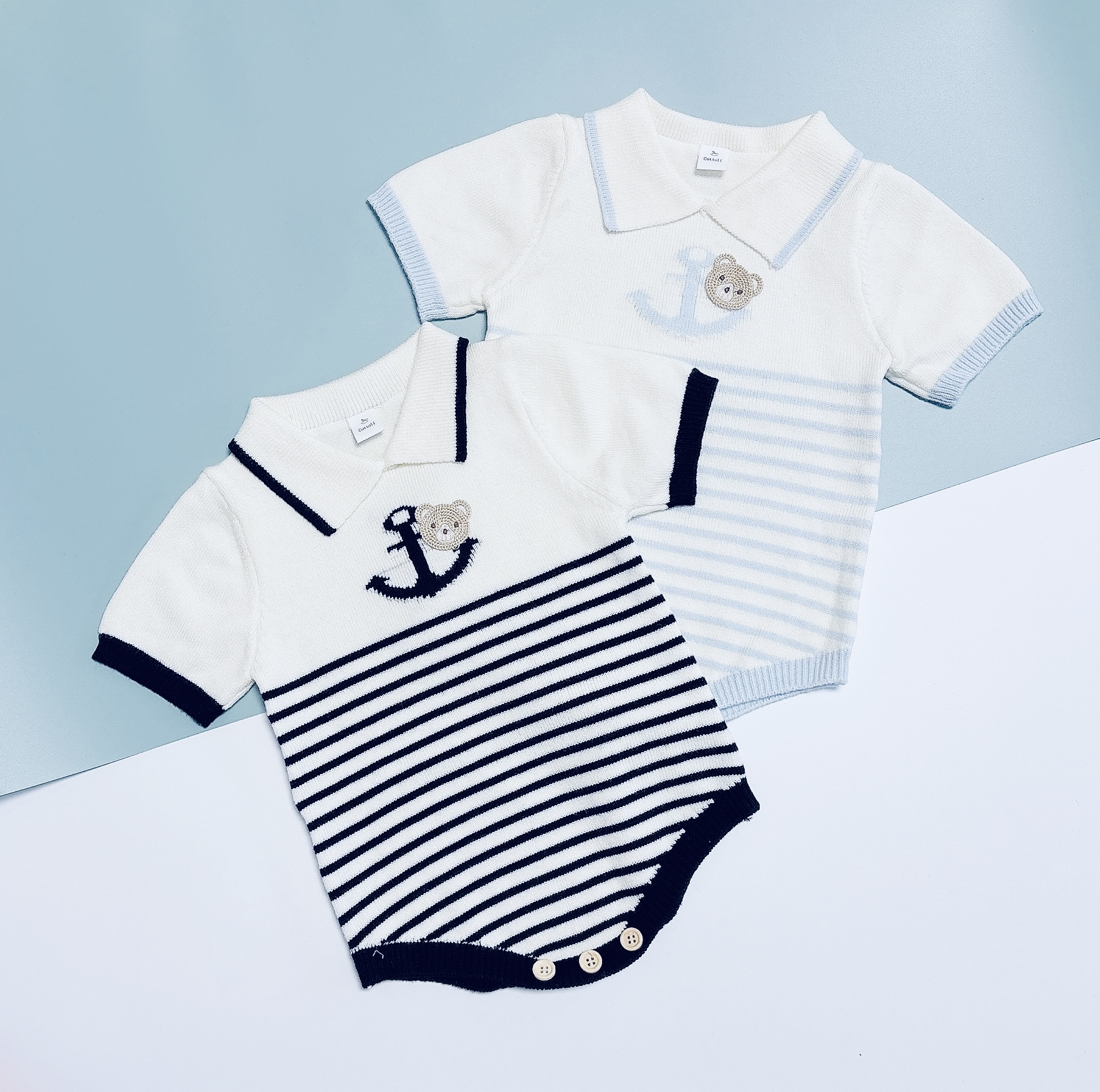 日单25小木马cottoli新款男童宝宝夏季短袖包臀衣连体衣男孩针织