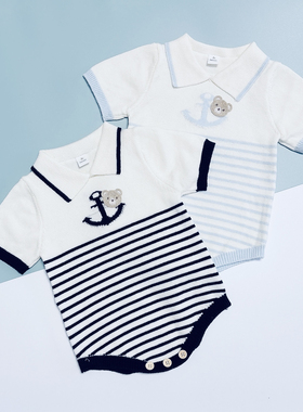 日单25小木马cottoli新款男童宝宝夏季短袖包臀衣连体衣男孩针织