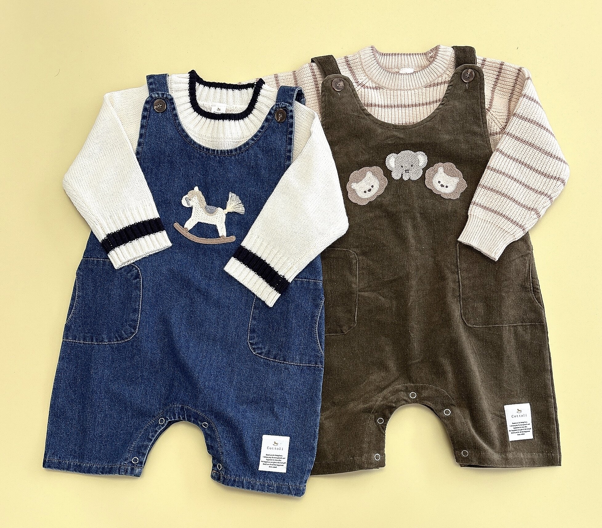 26春新款cottoli小木马男孩牛仔背带裤哈衣爬服可爱卡通刺绣裤子