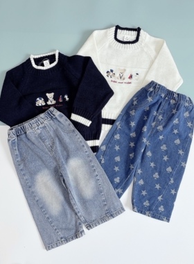 日单25新款小木马cottoli男孩男宝男童春秋针织毛衣上衣牛仔裤