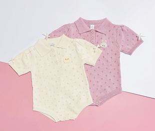 日单25新款小木马cottoli女孩女童女宝宝夏季针织衫包屁衣连体衣