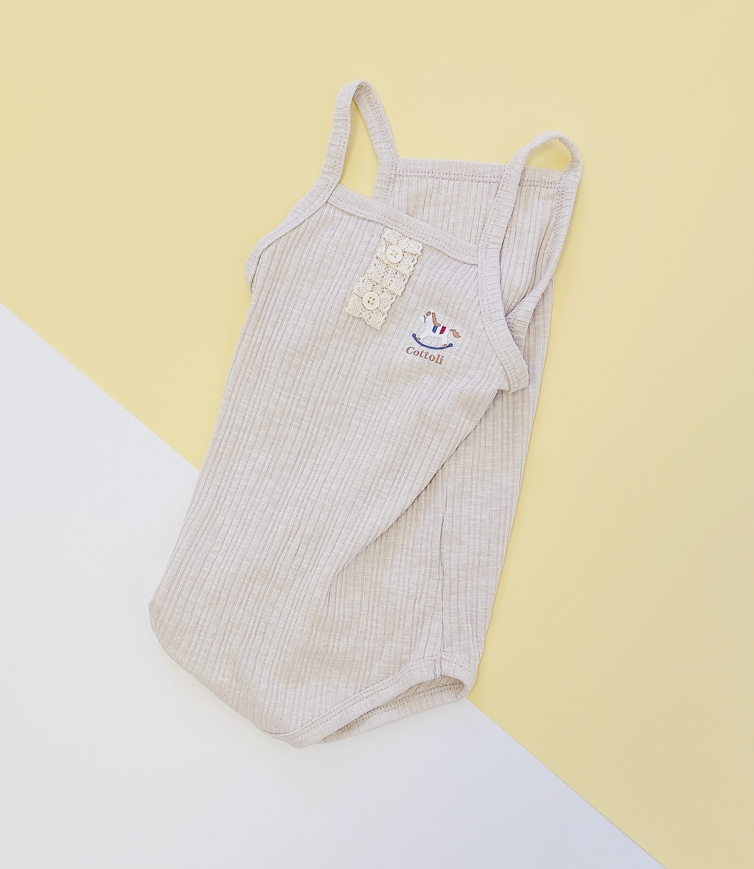 日单25夏季新款cottoli小木马女宝宝纯棉针织吊带连体衣家居服