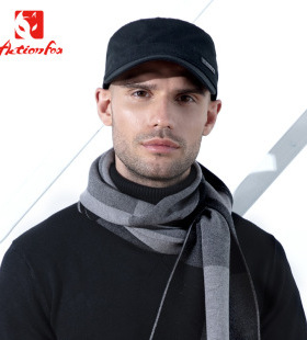 快乐狐狸平顶帽春秋中老年简约休闲腈纶和羊毛混纺鸭舌帽太阳帽