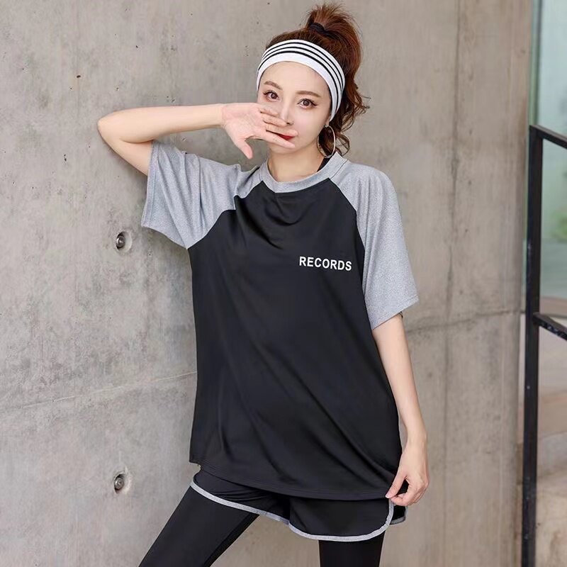 夏季透气运动跑步套装女晨跑专业健身大码速干衣胖mm瑜伽服套装女